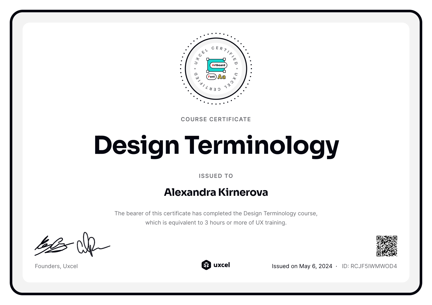 Alexandra Kirnerova's certificate